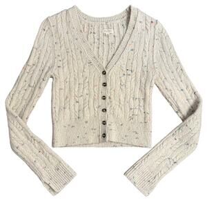 Pilcro Micro Cardigan Sweater Cable Knit Crop Anthropologie Confetti Oatmeal XS